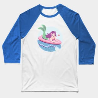 Mermaid Surfing on Pink Surfboard Baseball T-Shirt